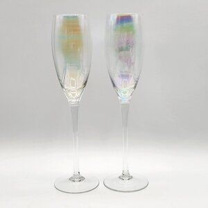 Iridescent Champagne Flutes 9.75"Tall Iridescent Bowl Plain Stem & Base Set of 2